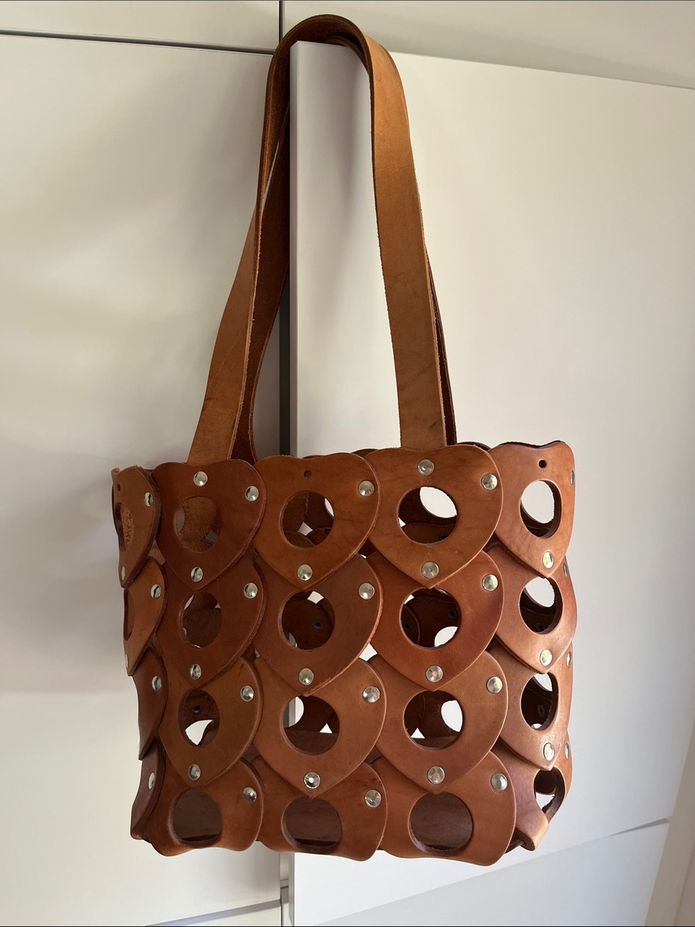 Leather purse bag beach boho cognac patina Zara